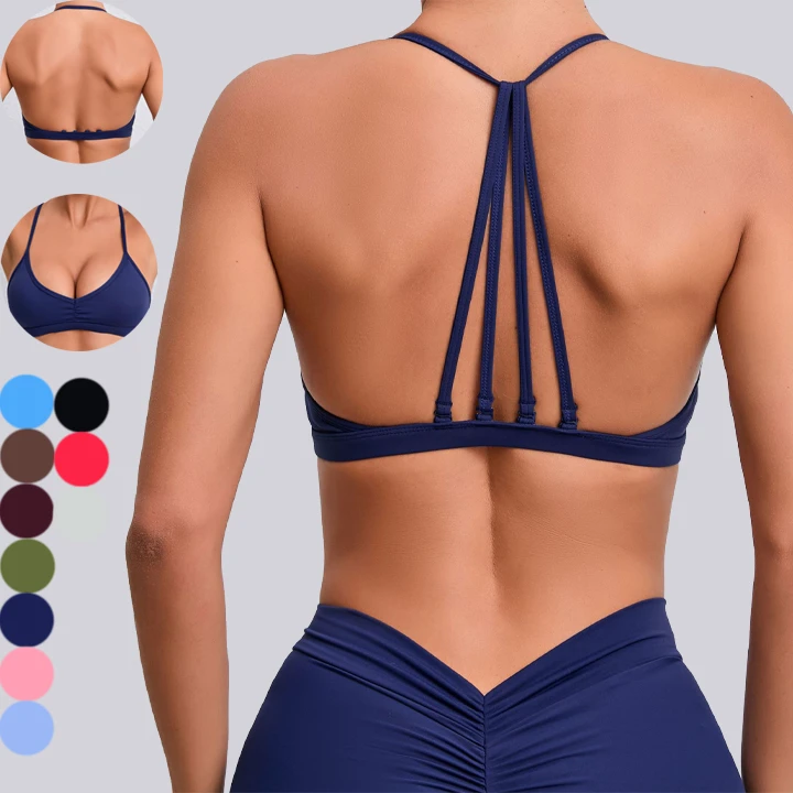 Two Ways-Wearings Spaghetti Strap Women Padded Open Back Gym Active Workout Yoga Adjustable Sport Bra