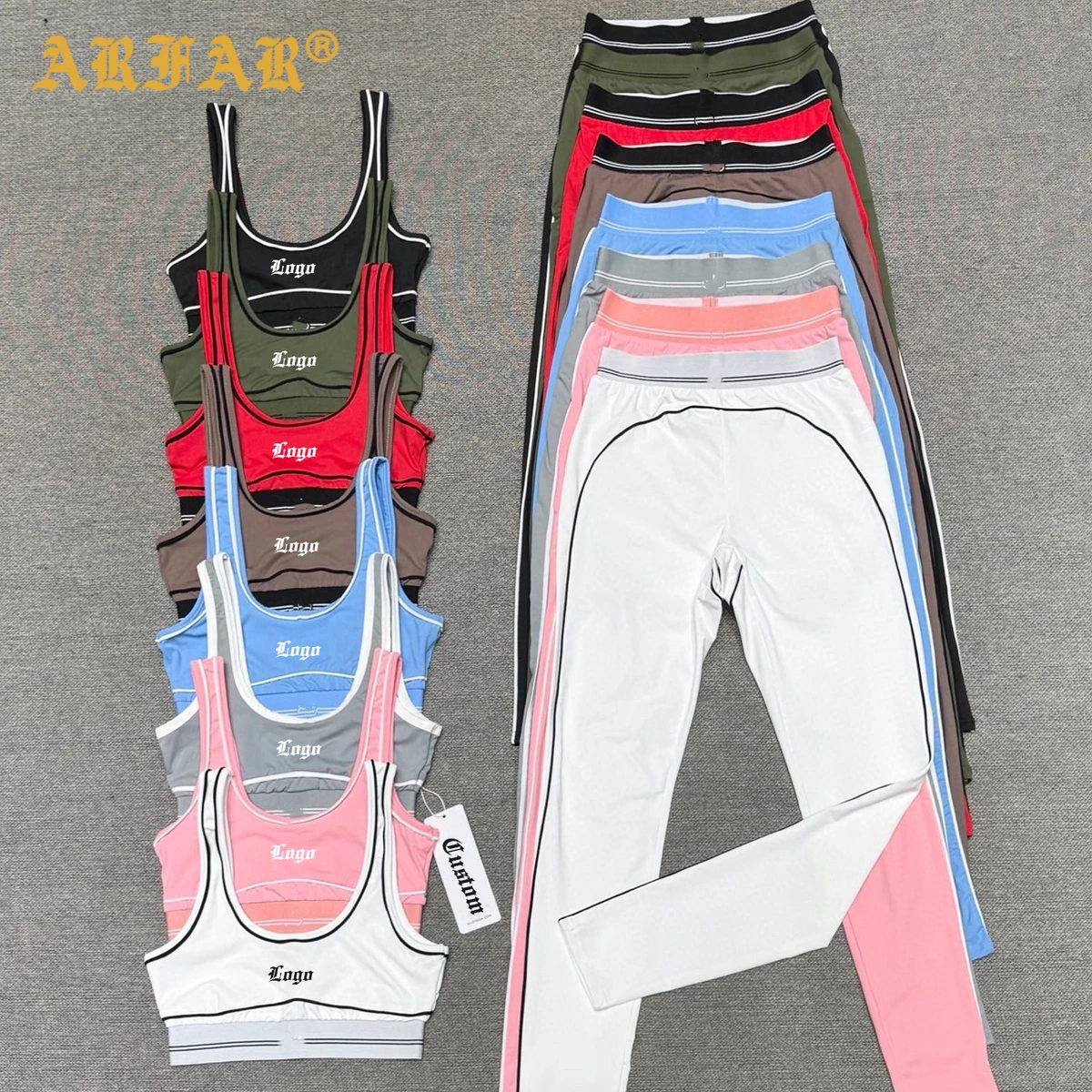 Hot Sale 2026 High Quality Seamless Activewear Sets Contrast Stitch Sports Bra Ribbed Leggings 2 Piece Yoga Sets For Pilates