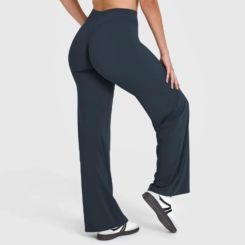 Custom Wholesale High Waist Tummy Control Push Sports Flare Leggings Quick Dry Solid Spandex/Polyester Gym Yoga Workout for