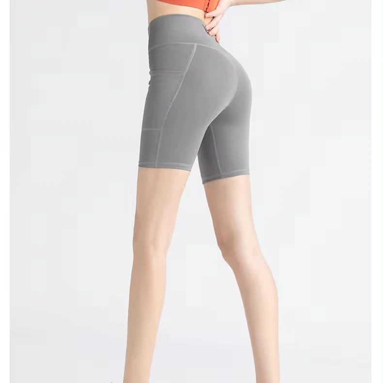Women's High-Waisted Hip Lift Elastic-Tight Running Shorts Slim Five-Point Side Pocket Yoga Shorts for Summer Printed Pattern