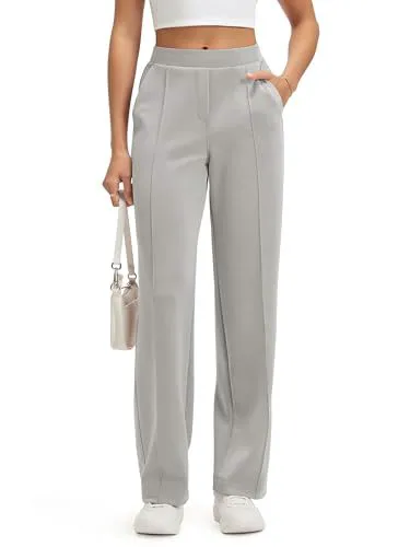 Womens Modal Soft Classic Wide Leg Pants Mid Rise Pull-On Lounge Casual Anti-Wrinkle Pockets Women's Clothing