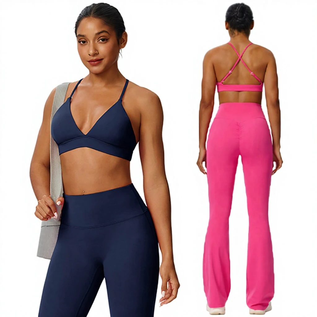 Women's High Support Breathable Quick Dry Spandex/Nylon Backless V-Neck Sports Bra Adjustable Shoulder Straps for Running