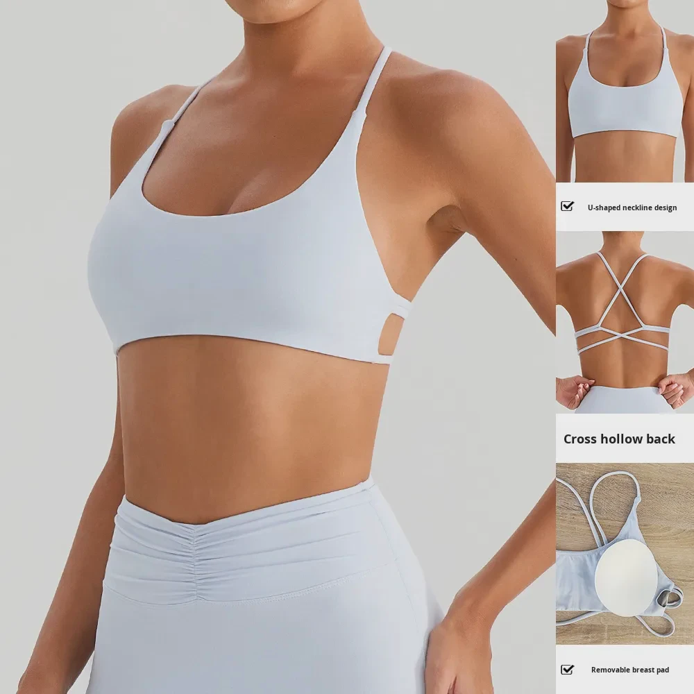 Women Cross-Strap Yoga Bra for Women Quick-Drying Sports Bra Chest Pads Fitness Outerwear Spandex/Nylon Sets Shorts for