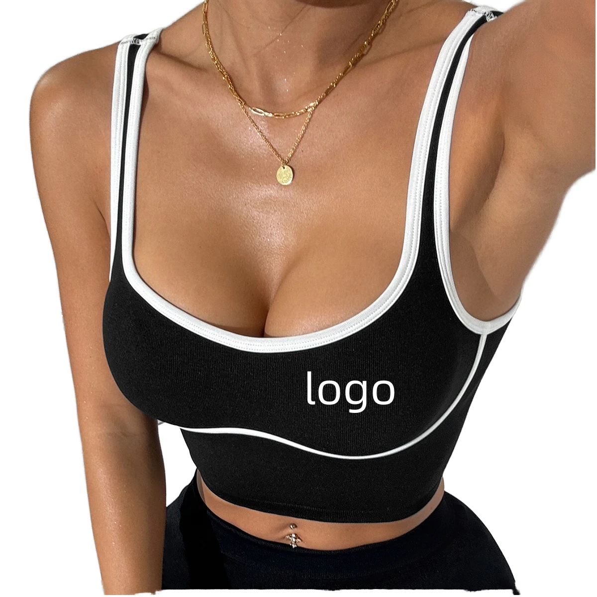 Trendy High Support Seamless Yoga Sports Bra Striped Adjustable Straps Breathable Four-Way Stretch Quick Dry Customizable Front