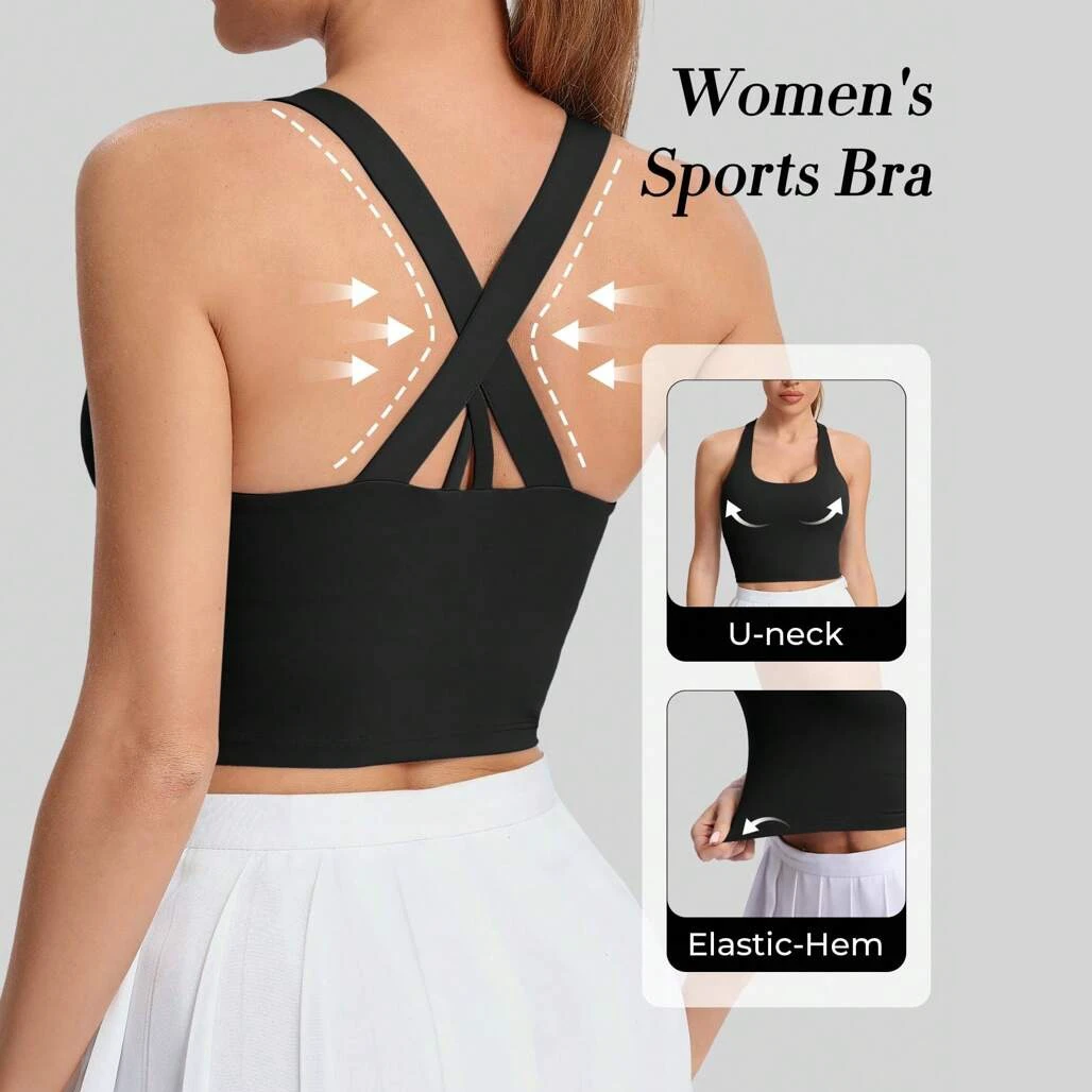 Women's Seamless Breathable Quick Dry Cross-Shoulder Strap High Support Sport Bra