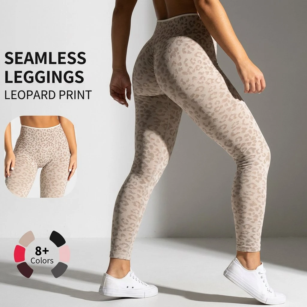 Custom Logo Butt Lifting Leopard Print Seamless Leggings Women Squat Proof High Waist Breathable Gym Fitness Yoga Pants