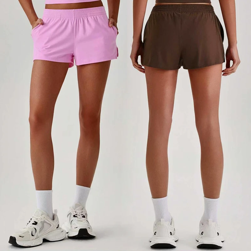 Women's High Waist Running Shorts with Pockets Quick Dry Athletic Workout Shorts for Gym Yoga Fitness
