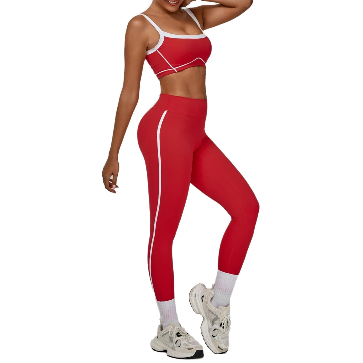 Seamless Color Blocking Plus Size Waterproof Yoga Set Spandex/Polyester Two-Piece Crop Top Leggings Quick Dry Breathable Tight