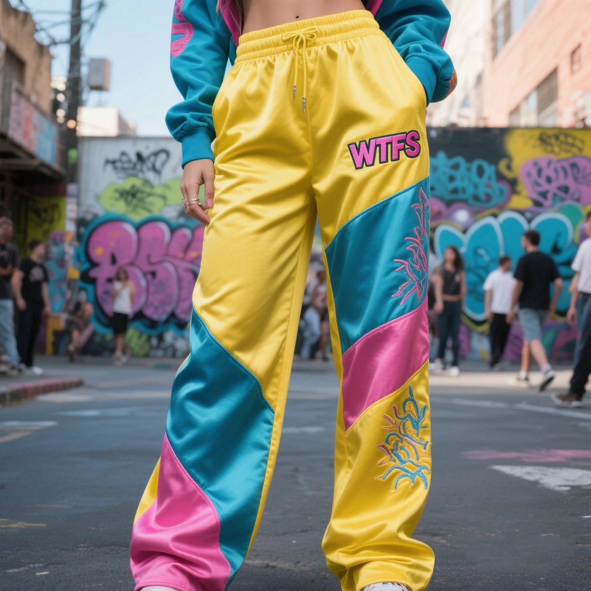 Women's Spring Streetwear Custom Embroidery logo Wide Leg Mid-waist Jogger Pants Oversized Cotton Flared Sweatpants