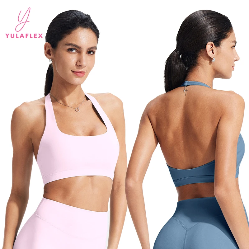 Women's High Support Breathable Halter-Neck Sports Bra for Yoga & Pilates with Chest Pads Sexy Design Gym Spandex/Nylon