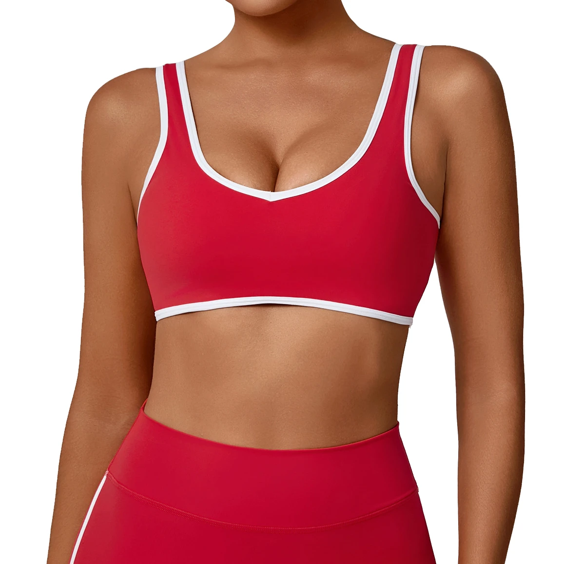 Women's Lightweight Breathable Sports Bra with Wide Strap Color Blocking Yoga Top for Outdoor Fitness Front Logo Position