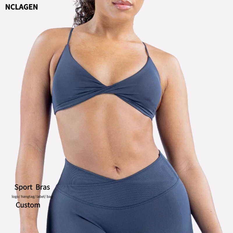 NCLAGEN Women Twist Front Sports Bra High Support Push-up Gym Underwear Cross Thin Strap Workout Fitness Running Sexy Yoga Top