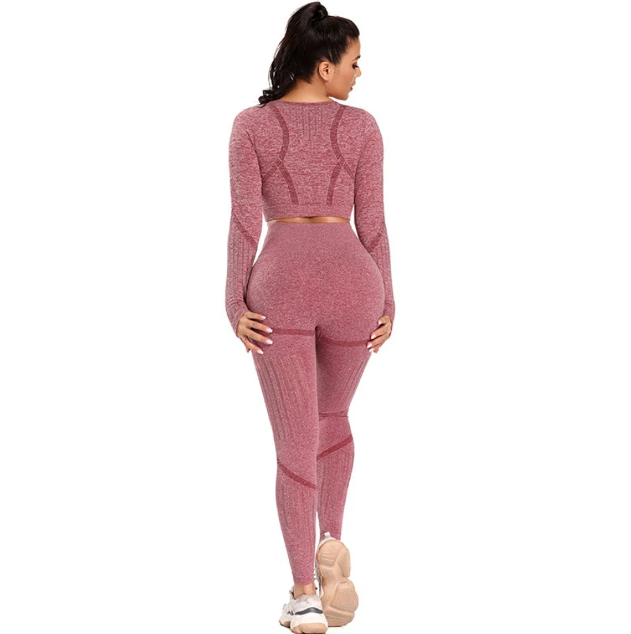 Women's High Waist Crop Top Breathable Seamless Yoga Leggings Set Four-Way Stretch Quick Dry Spandex/Nylon Unique Hollow Design
