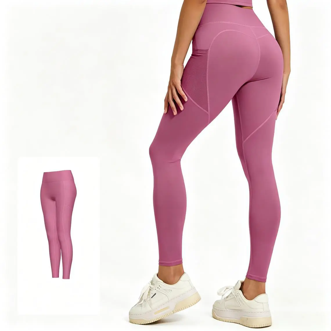 High Waist Yoga Pants with Mesh Side Pockets, Tummy Control Butt Lifting Workout Leggings for Women, Thin & Elastic