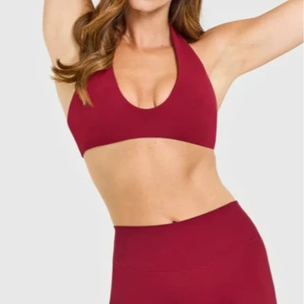 Tight Back Halter High Support Nylon Yoga Sports Bra for Women Active Wear