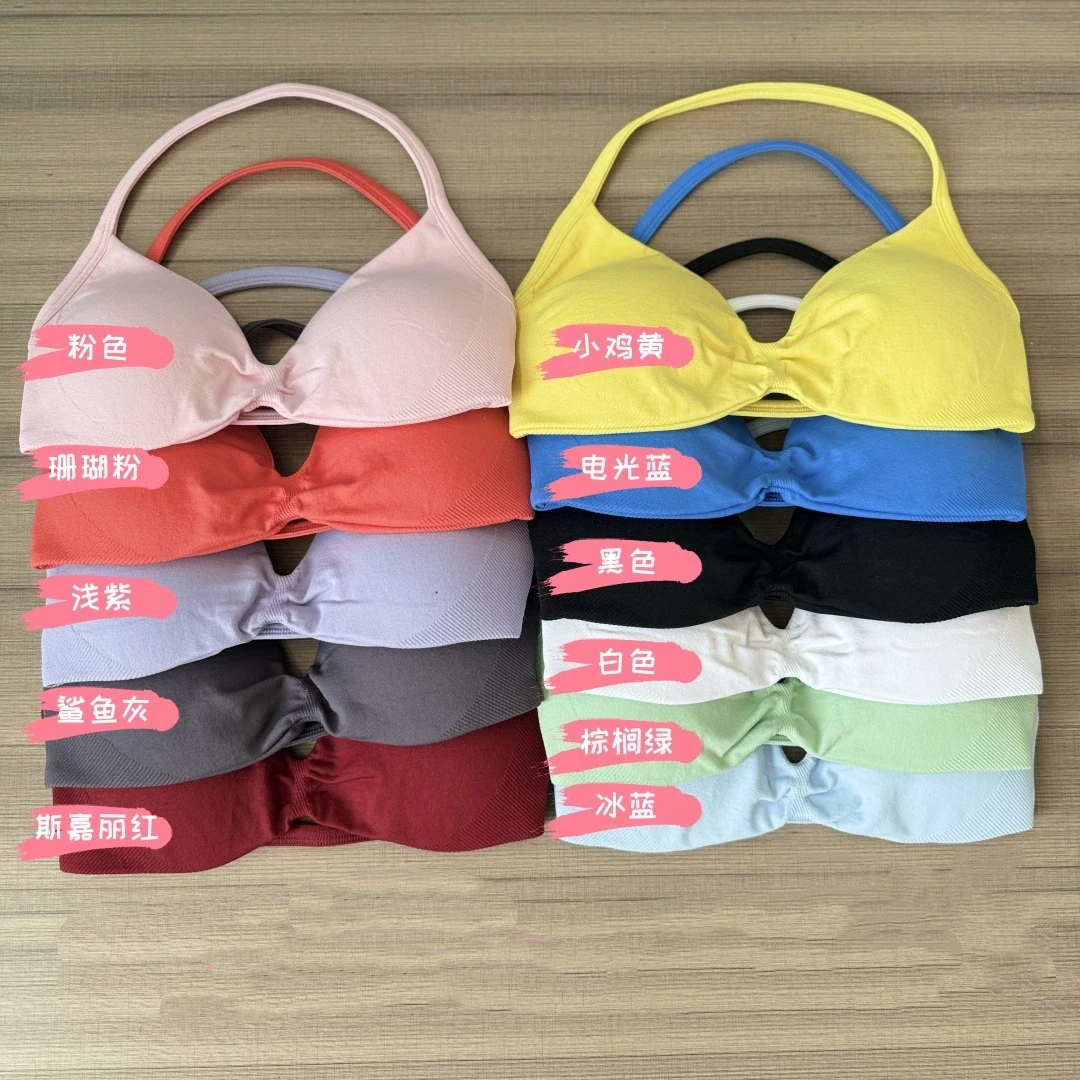 2025 Custom Nylon Sports Bra for Women Beautiful Backless Seamless Halter High-Impact Yoga Gym Fitness Bra Simple Style