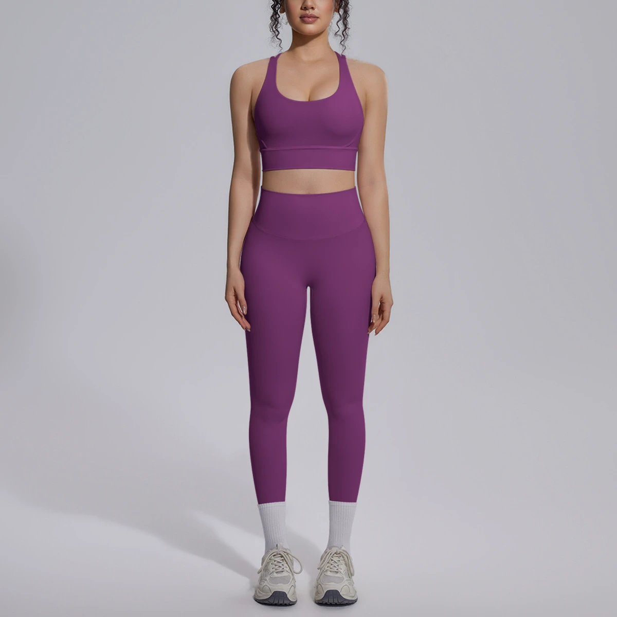 Cross-border Solid Color Double-Sided Breathable Spandex/Nylon Wrinkle-Resistant Crossover Back-Support Tight-Fitting Set Yoga