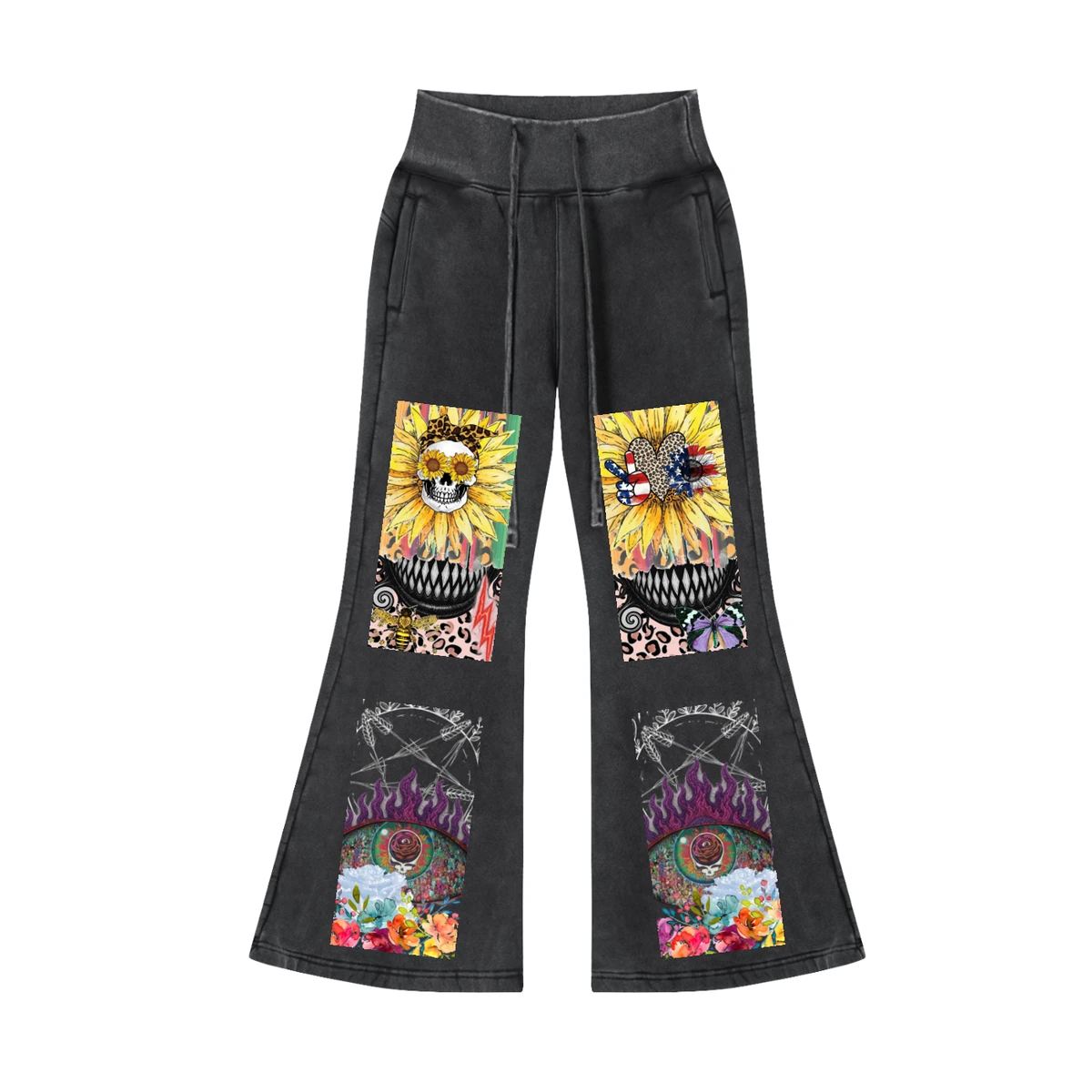 Vintage Washed Flared Outdoor Women's Polyester Cotton Blend Moderate Thickness 11.8 oz 400g/m Fleece Pants