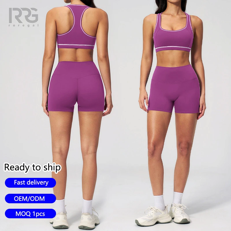 Roregal New Women's Padded Sports Bra High Waisted Tummy Control Short Quick Dry Workout Outfit 2 Piece Yoga Set
