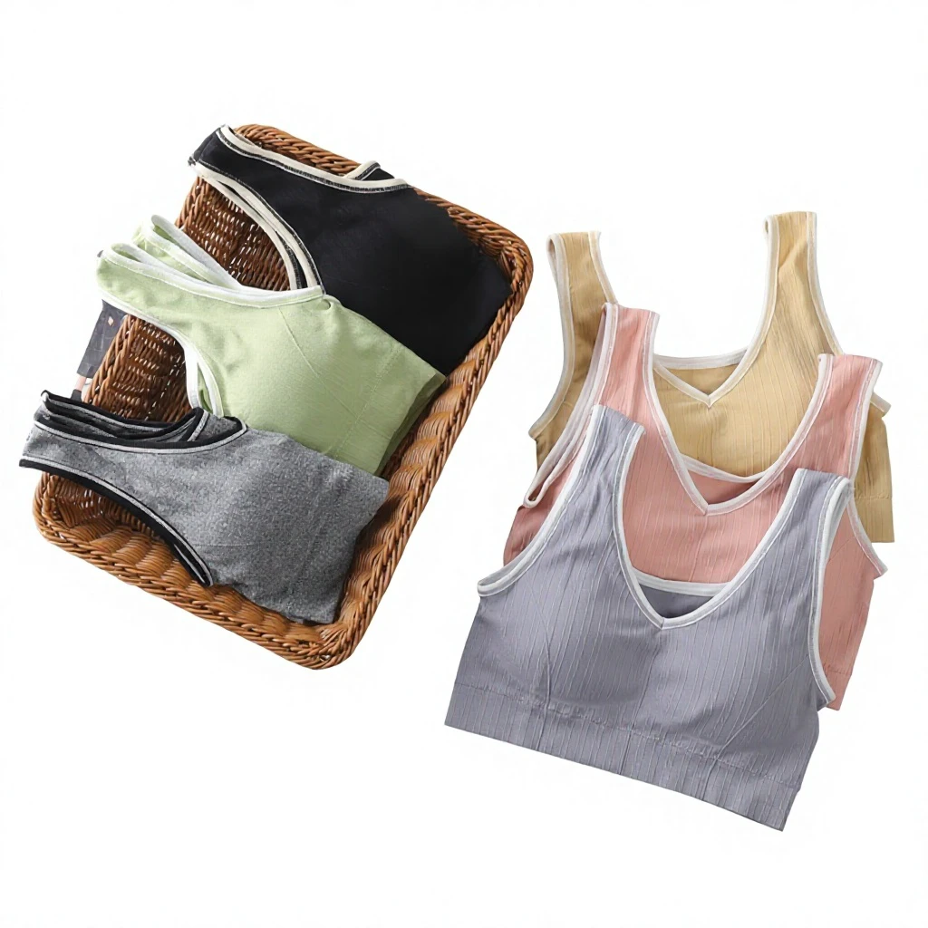 Korean-style Children's Girls' High Support Yoga Sports Bra Crisscross Straps Seamless Bra Graphene Lining 100% Nylon