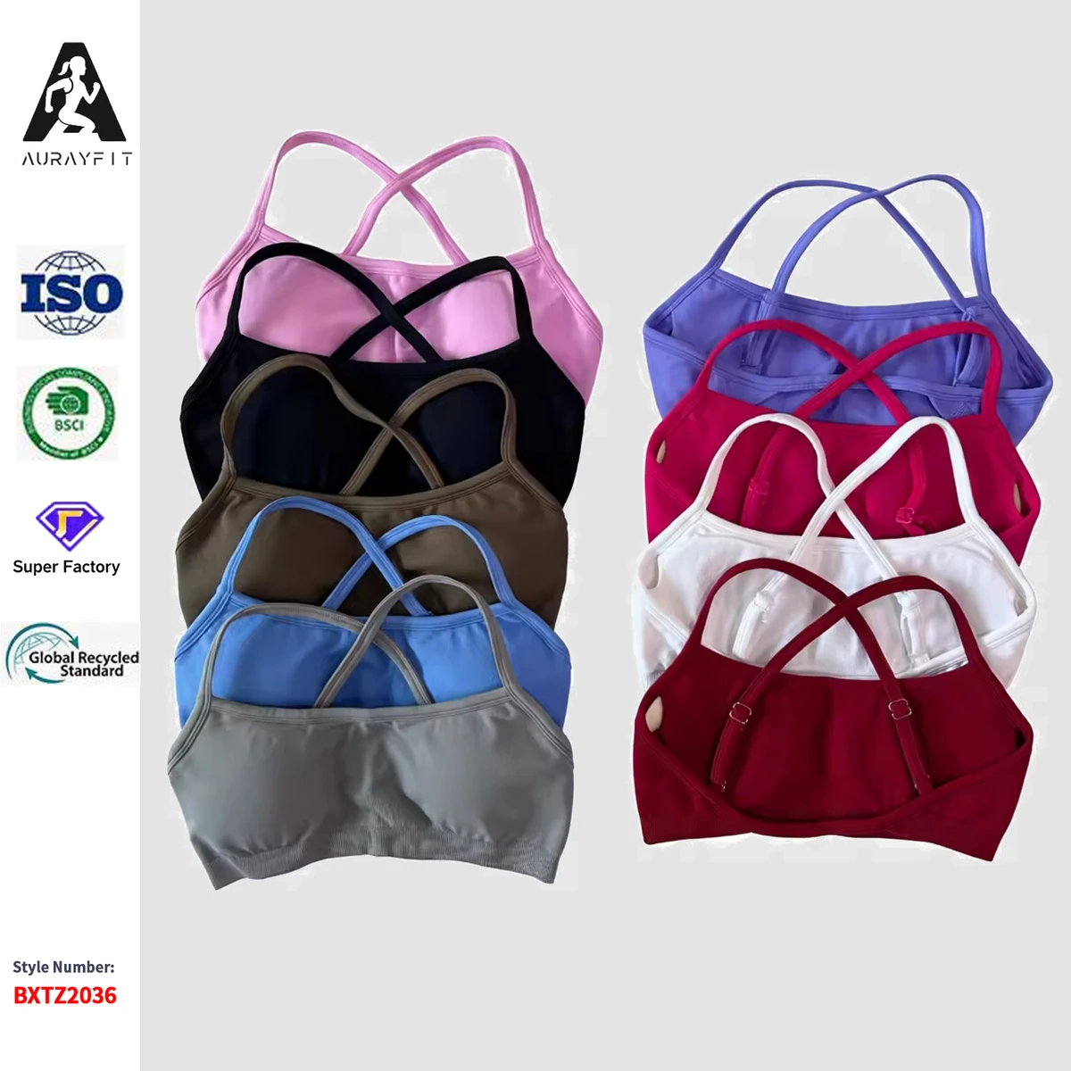 Women's Breathable Knit High Support Backless Sports Bra with Removable Shoulder Straps Cross Back Design for Yoga & Gym Fitness