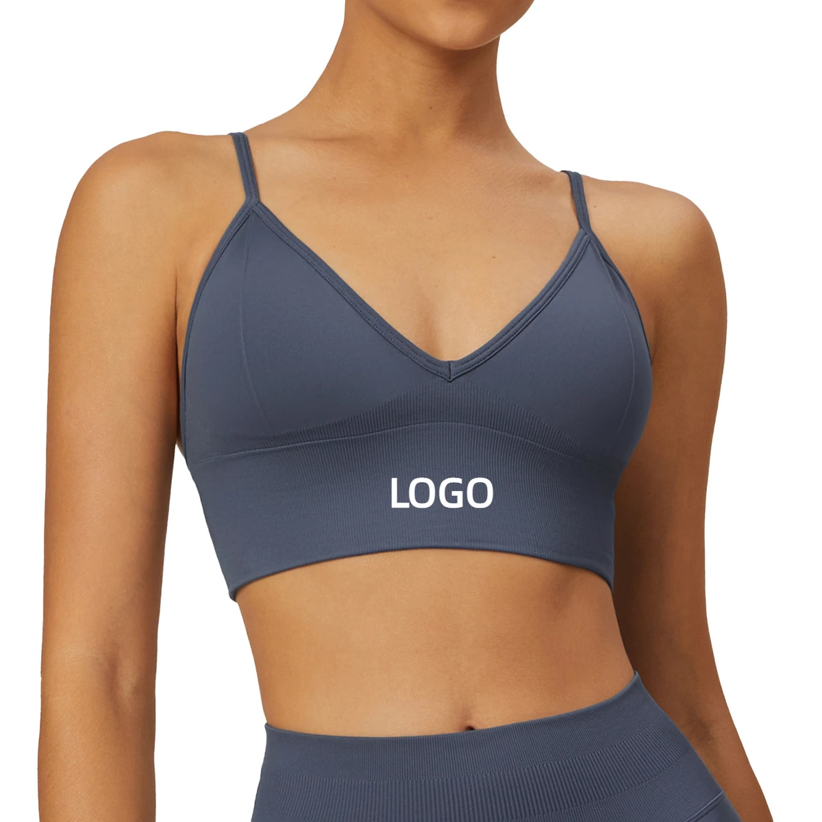 Top Unique Design Hot Sale V Neck Fitness Solid Color Sleeveless Quick Dry Seamless Women Sports Bras With Padding