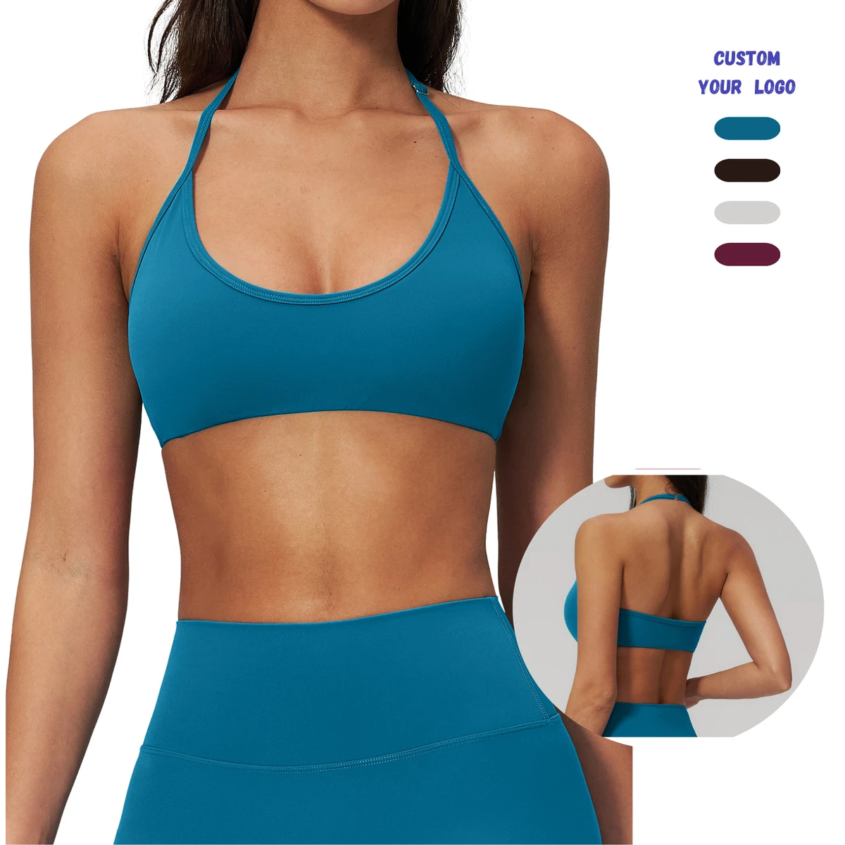 Women Butter Soft Brushed Sports Bra Halter Neck Backless Yoga Bra Shockproof Quick Dry Running Fitness Workout Activewear Top