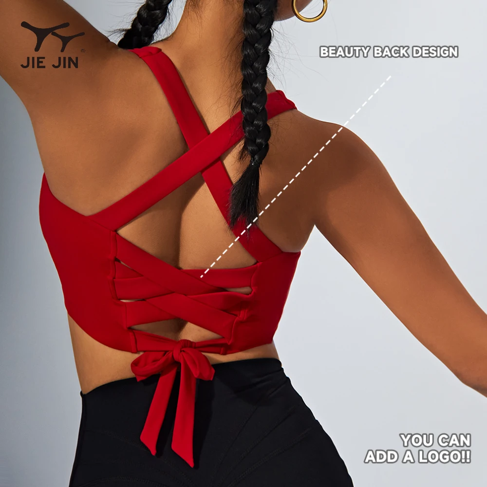 JIEJIN Wholesale Workout Back Adjustable Soft High Strength Soft Push up Sexy High Impact Padded Cross Back Yoga Sports Bra