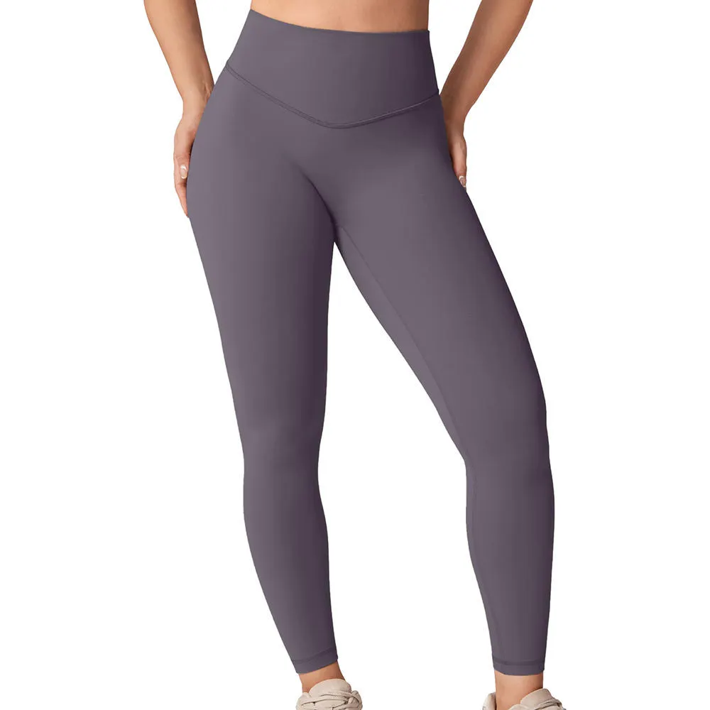 High Waisted Yoga Leggings Full Length Solid Color Seamless Four-Way Stretch Sports Pants in best