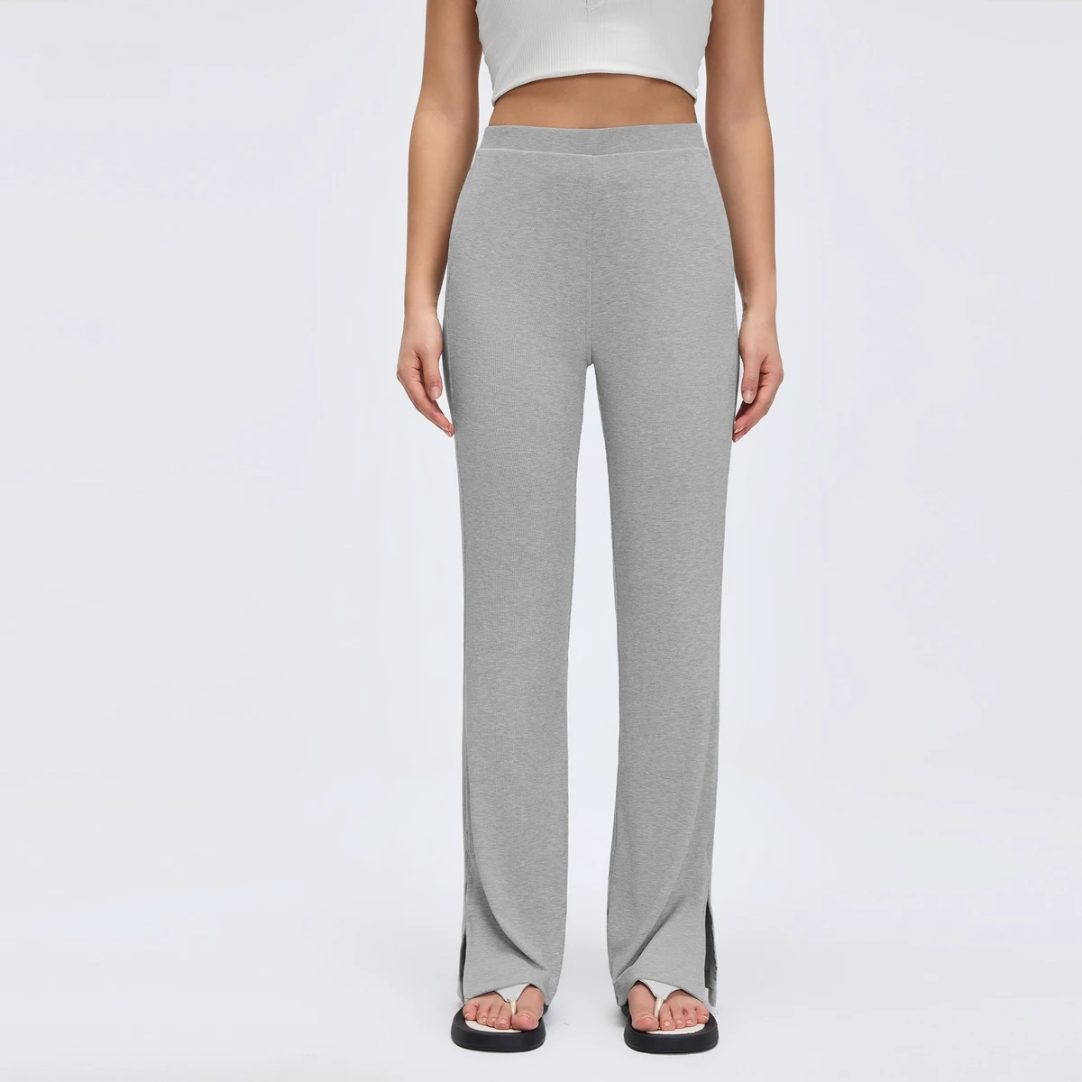 Women's Elastic High Waist Loose Breathable Sweat-Wicking Sports & Fitness Long Pants Ribbed Wide-Leg Flare Yoga Pants