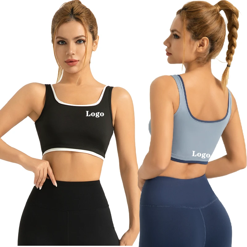 Fashional U Neck Gym Fitness Active Yoga Vest Halter Strap Lightweight Breathable Four-Way Stretch High Support Sports Bra for