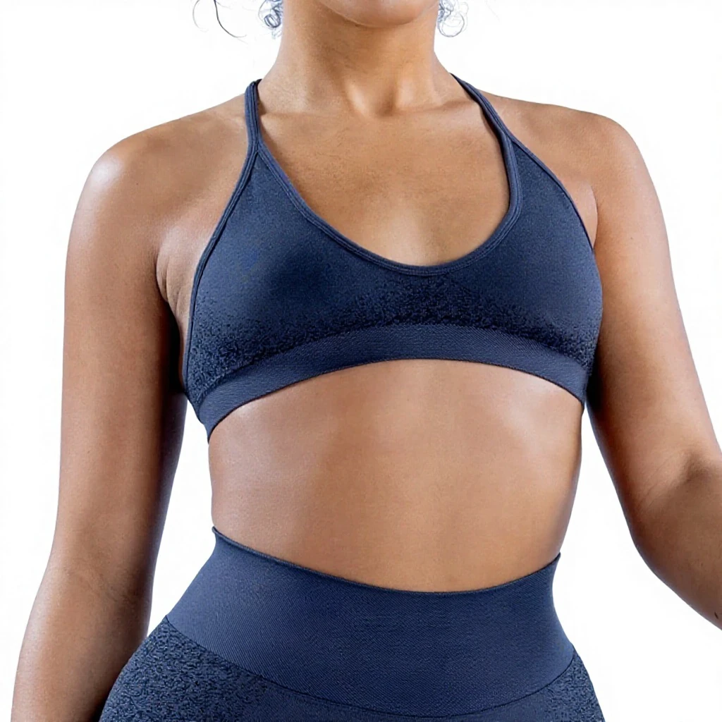 Wholesale Seamless Jacquard Nylon Spandex Yoga Top Premium Textured Tight Fit Sports Bra Customizable Padded Gym Bra Multiple