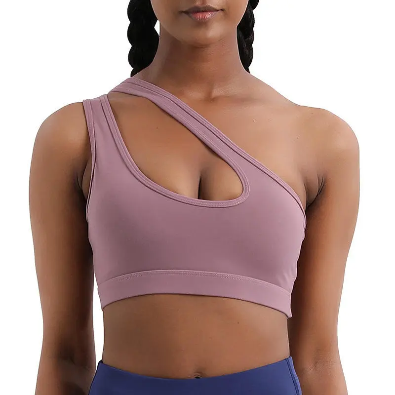 Custom Logo Women's One-Shoulder Sports Bra with Lightweight Yoga Top Gym Workout Fitness Sportswear Removable Pads Fashionable