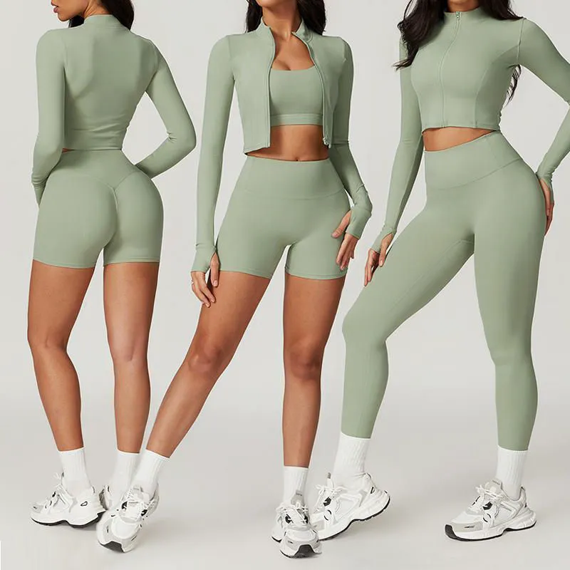 New Women's Solid Front Logo Yoga 2-Piece Set High Waist Seamless Slim Fit Breathable Quick Dry Spandex/Nylon Customizable