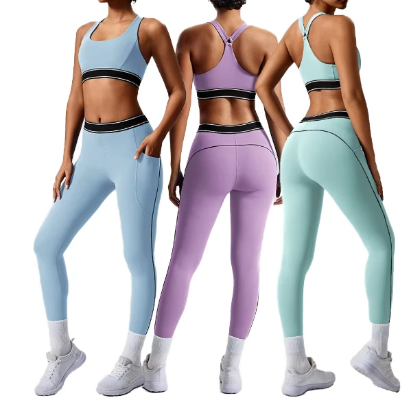 Women's Summer Striped for Sets Breathable Yoga Sleeveless Push-up Sports Vest High Elastic Waist Hip-lifting Abdominal Suit