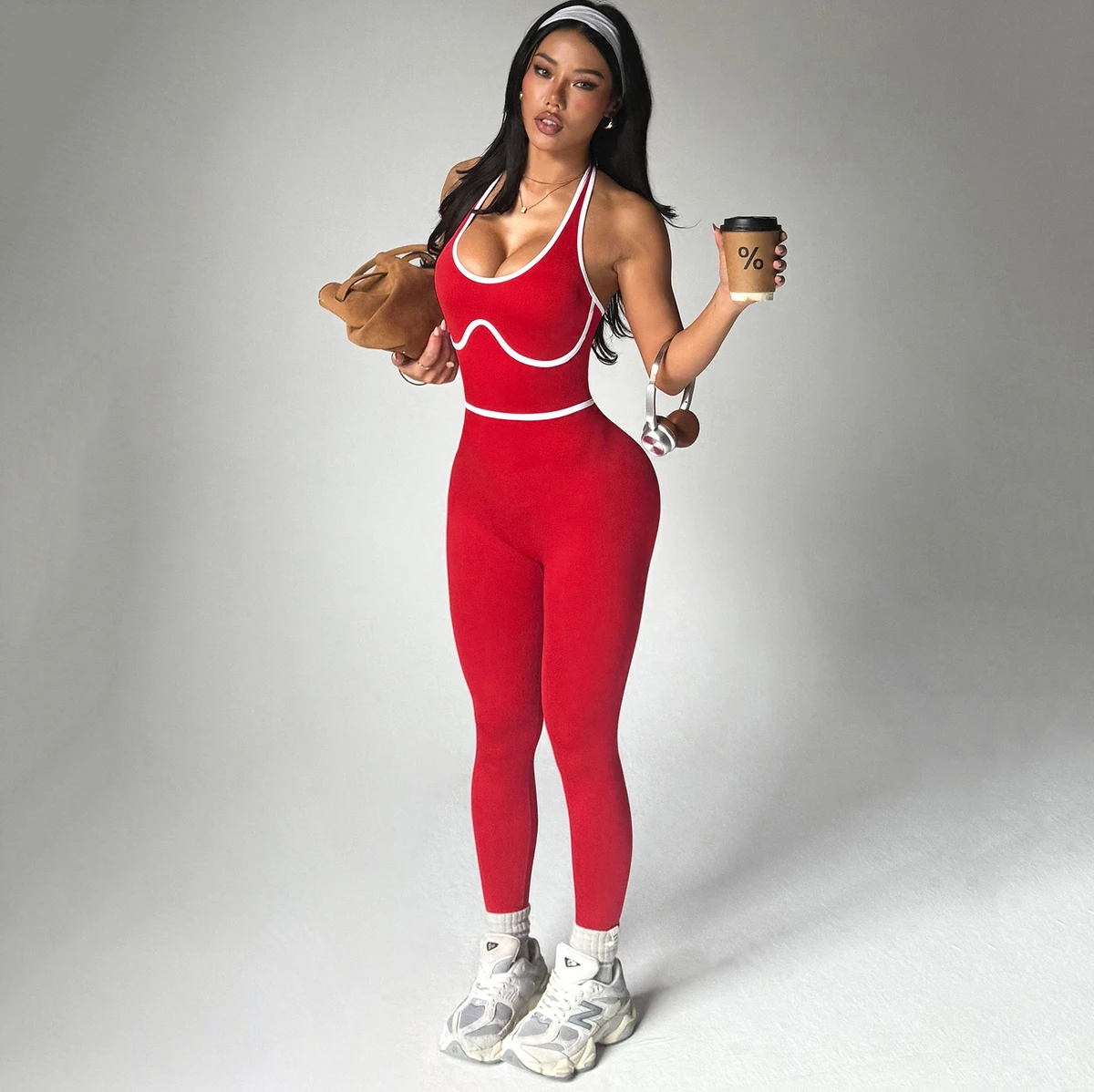 Women's Solid Yoga Bodysuit with High Waist Leggings-Seamless Breathable Quick-Dry Gym Set