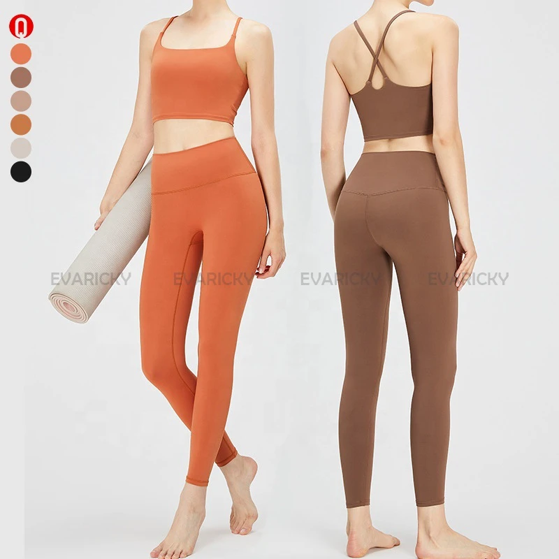 Spaghetti Strap Women's Top Cross Back Sports Bra High Waist Leggings 2 Piece Yoga Set Print Quick Dry Breathable