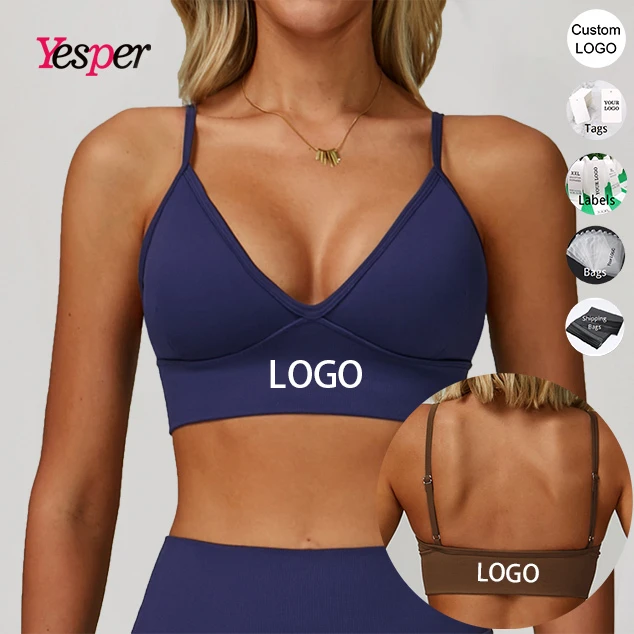 Eco-Friendly Recycled Breathable Four-Way Stretch Cutout Back Tight Gym Fitness Halter Sport Bra for Women High for High