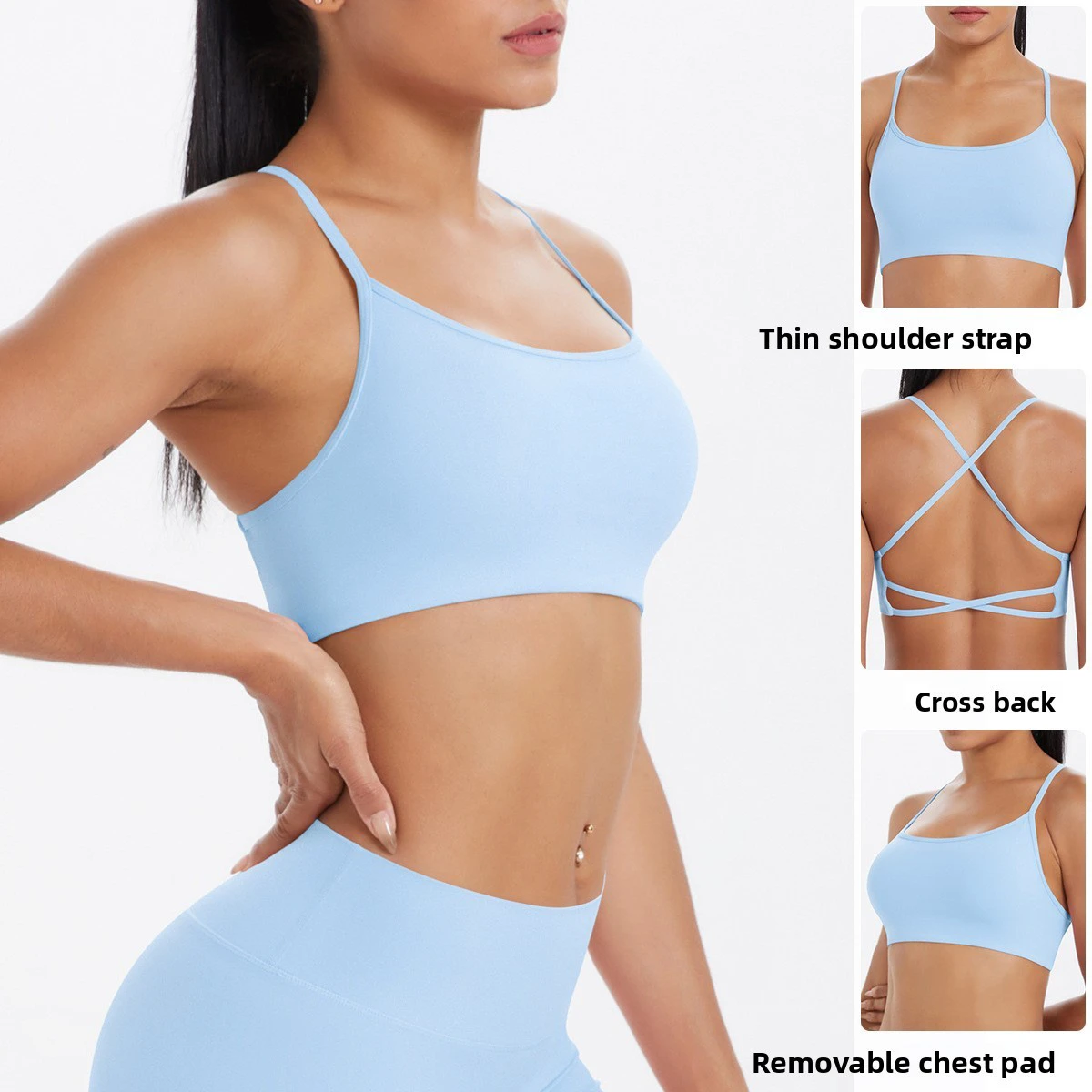 ACTIVE Women's Criss-Cross Back Yoga Sports Bra Crew Neck Y-Back Breathable Light Support Thin Strap FlexFlow Sage XS
