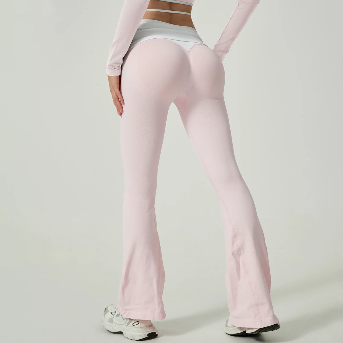 Lanyu Women's High-Waist Bell-Bottom Yoga Leggings Hot-Selling Solid Pattern Elastic Waist Pants with Flared Hip-Lifting Feature