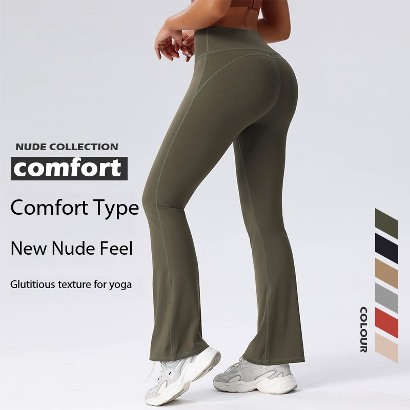 High Waist Ruched Seamed Breathable Flared Leg Spandex/Nylon Eco-Friendly Gym Yoga Sportswear For Women