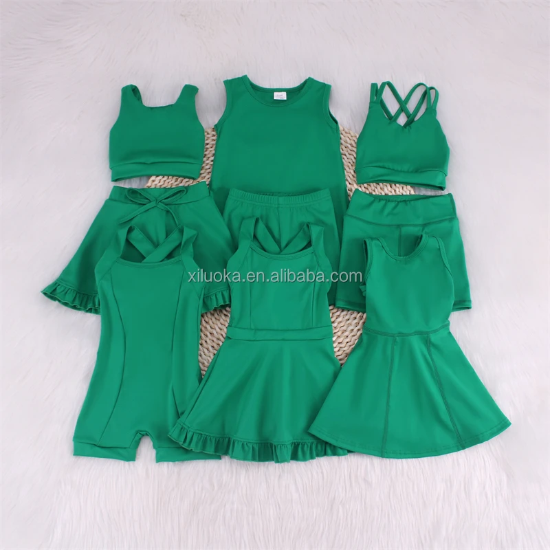 Children's Fitted Yoga Dress With Ruffles&Shorts Casual Gym Running Fitness Kids Clothing Baby Girls Sportswear