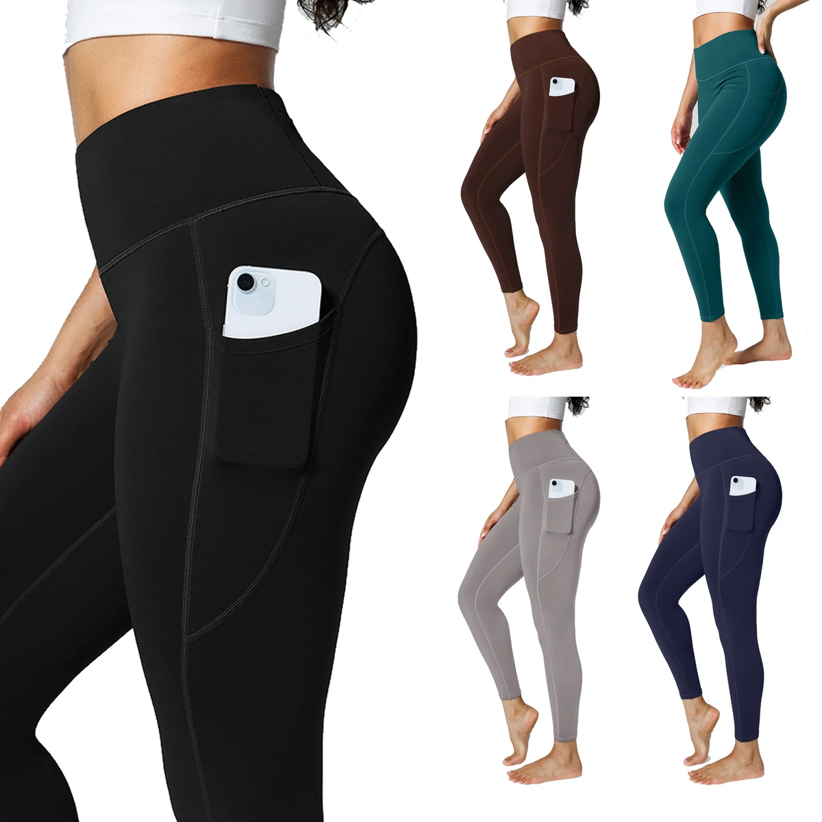 Vractive Wholesale Custom Women's High Rise Elastic Waist Gym Pant Side Pockets Spandex/Nylon Fleece Lined Four-Way Stretch