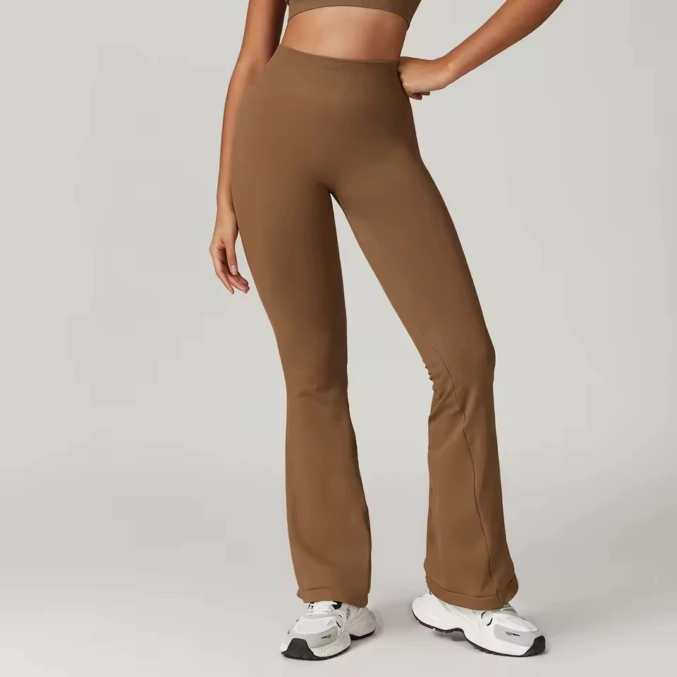 Womens High Waisted Black Flare Leggings Non See Through Yoga & Workout Pants with Tummy Control Breathable Knitted Casual Style
