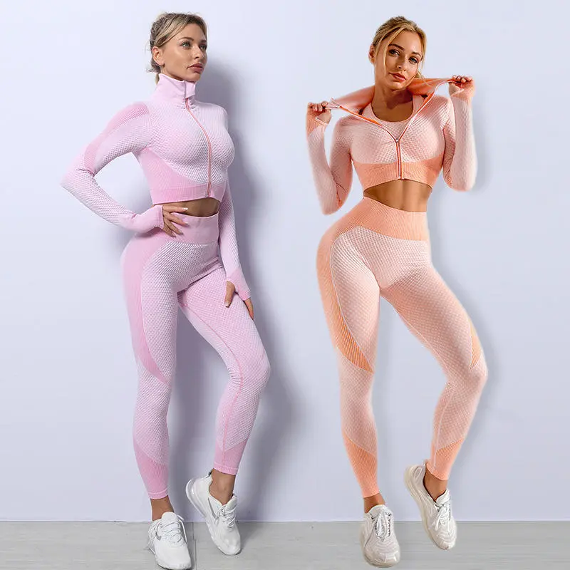 Custom Logo Women Sport Clothes Ladies Gym Fitness Active Wear High Waisted Pants 3 Piece Set Seamless Yoga Set