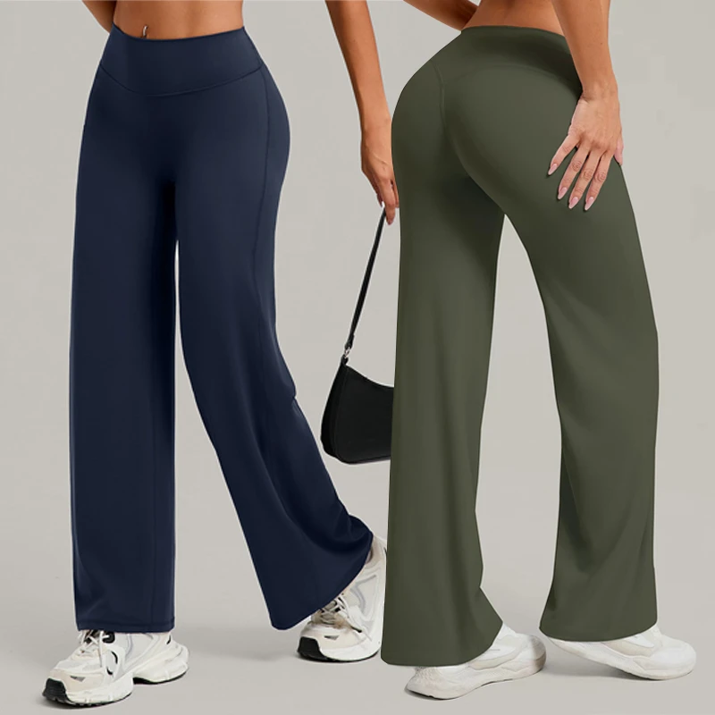 High-waisted Lightweight Yoga Straight-leg Pants Stretch Sports Workout Loose Casual Flare Pants for Women