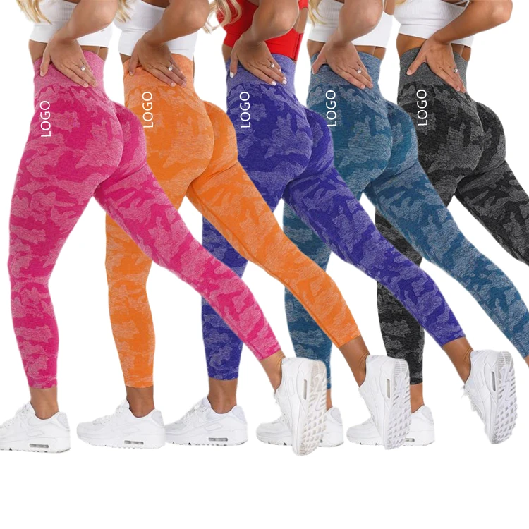 Hot Selling Cropped Pants Women's Outdoor Fitness High Elastic Tight Backless Camouflage Camo Seamless Leggings