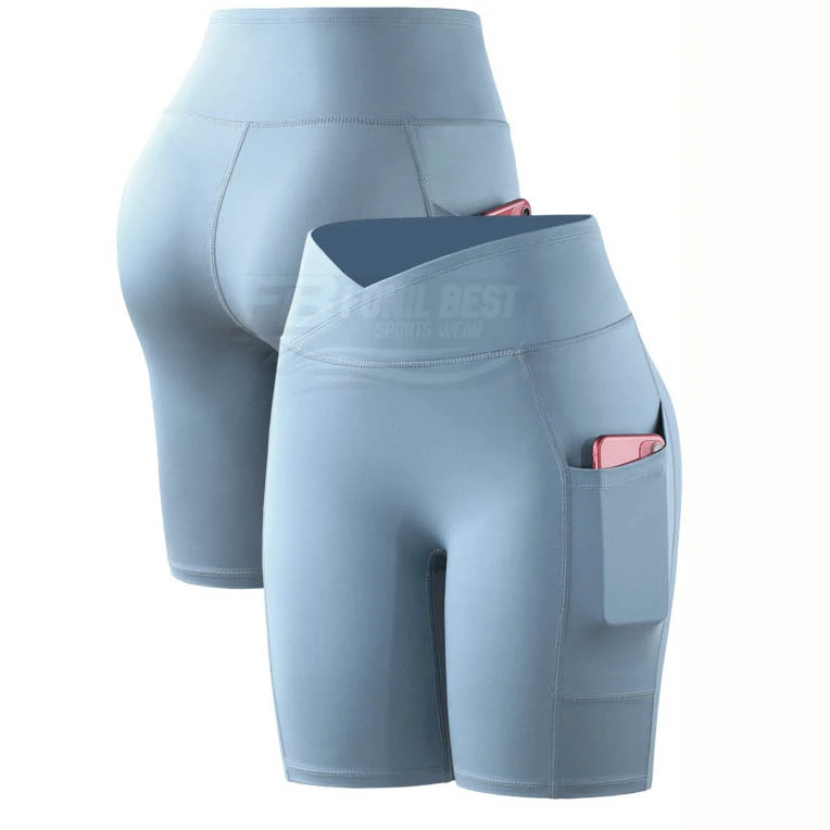 Custom Women's High Waist Solid Gym Shorts Tight Sports Quick Dry Breathable Cycling Fitness Pockets Spandex/Nylon