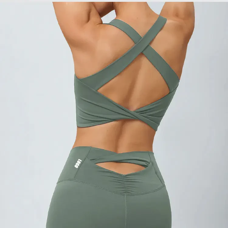 Custom Manufacturers Soft Sweat Slim Fit Yoga Top Twist X-Cross Sports Bra Light Support Sexy Wxxx Xxxx Xxxxl Bra For Women