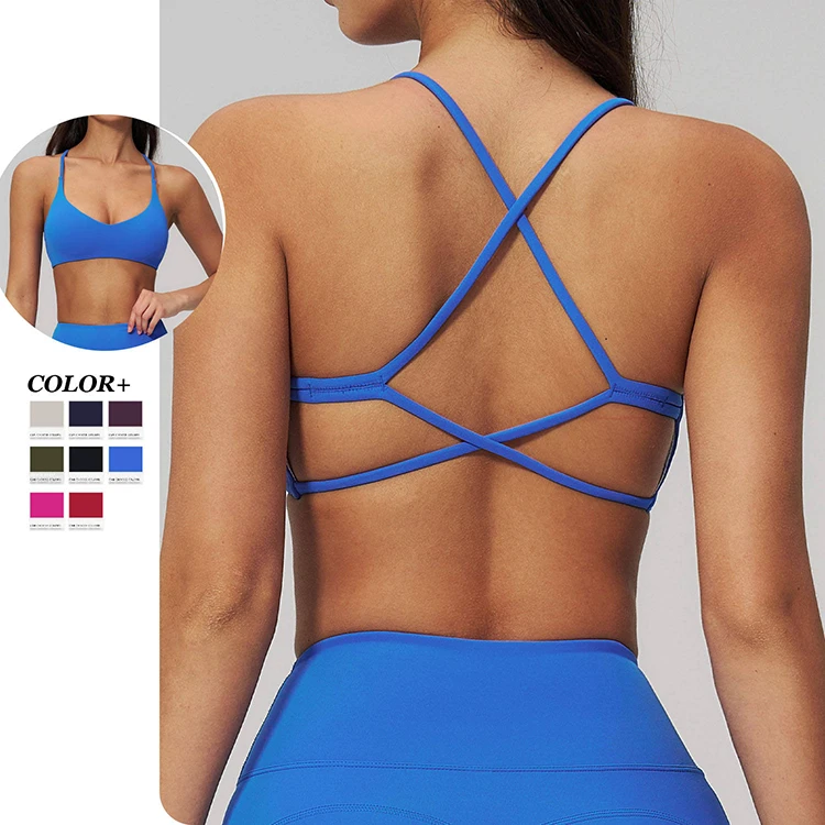 Nude Feel Cross Back Sports Bra Women Buttery Soft Padded Yoga Bra Workout Crop Top Wholesale EWX3091-2